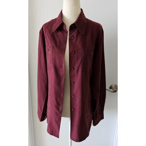 Sinclair by Kappahl Women Top Blouse Size 36 (US M) Burgundy Suede Button Down